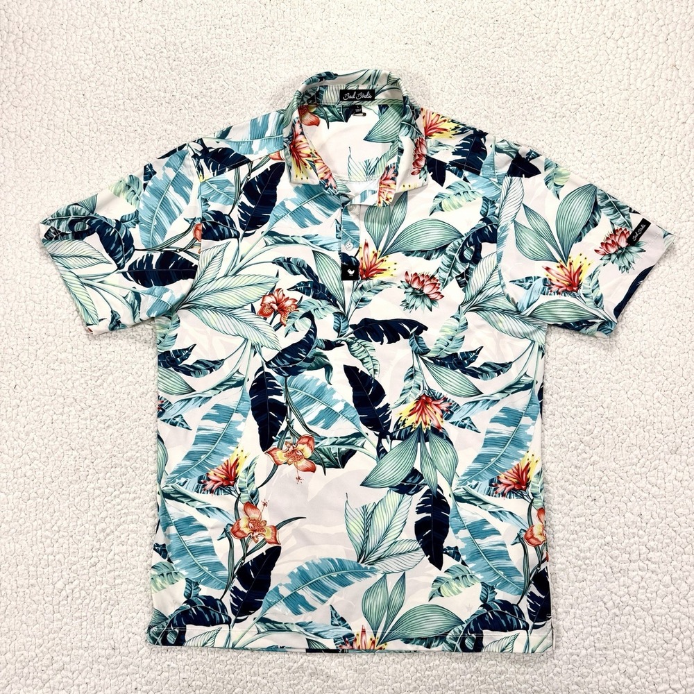 Bad Birdie Golf Polo Shirt Men's L Tropical‎ Floral Stretch Performance Resort